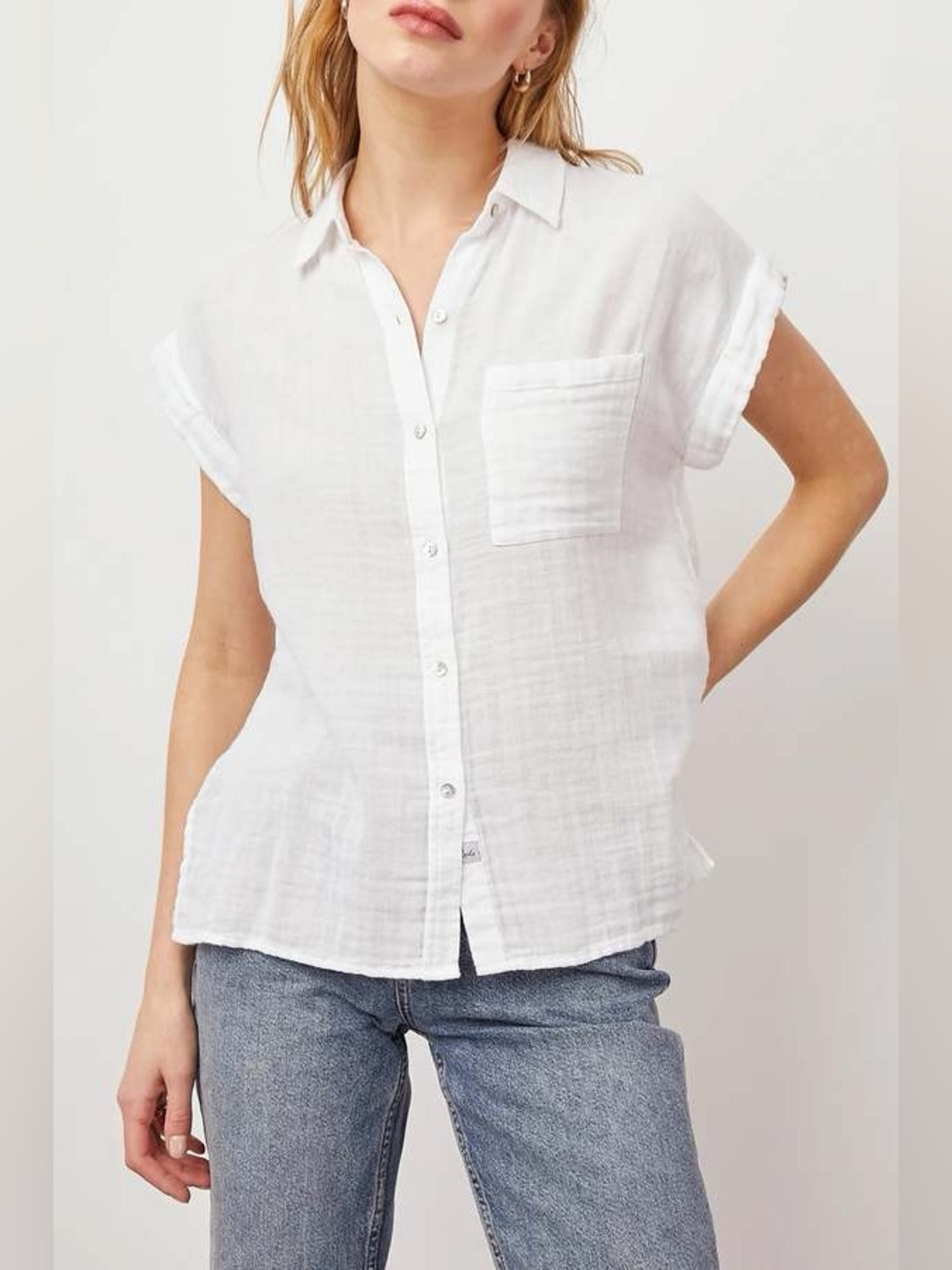 Rails White Short-Sleeve Button Down Pocket Shirt
